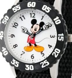 Disney Mickey Mouse Kids’ Bezel Stainless Steel Time Teacher Analog Nylon Strap Watch