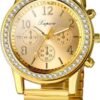 Quartz Watch Gold Plated Stretch Band Wristwatch