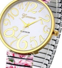 Women’s Easy Reader Watch: Printed Super Large Clear Number Stretch Wrist Watch Elastic Strap Watches for Women Waterproof Ladies Wristwatch